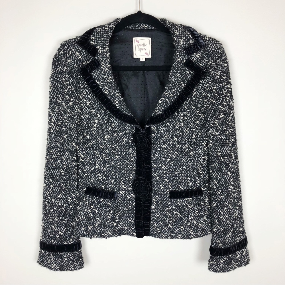 COPY - Nanette Lepore Tweed Velvet Rose Blazer